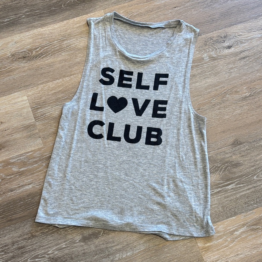 Gray Sleeveless Self Love Club Muscle Tank Top